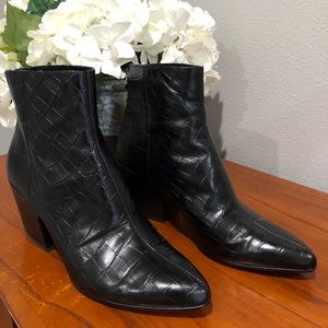 Dolce Vita Black Crocodile Print Leather Boots